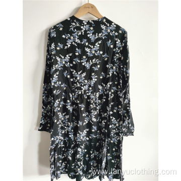Women's Floral Printed Dress With Lantern Sleeves